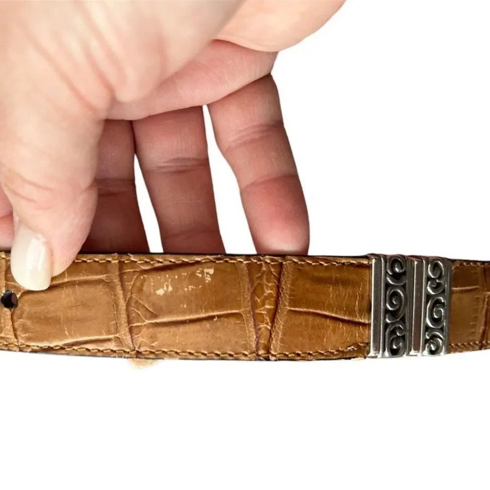 Brighton Reversible Leather Blue Tan Belt with Silver Buckle Size Medium 30